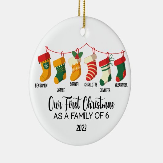 6人の初めてのクリスマスの名前をカスタムする セラミックオーナメント (右)