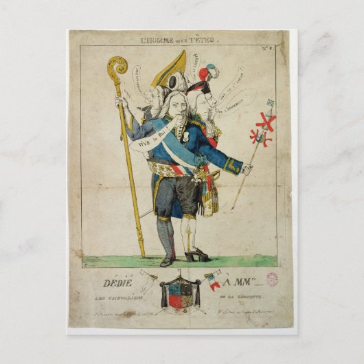 6人の頭を持つ男、チャールズの風刺画 ポストカード (正面)