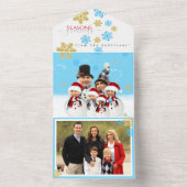 6人家族で顔をクリスマス雪だるまに追加 オールインワン招待状 (内側)