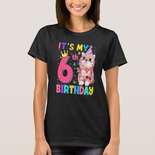 6代目のマイ誕生日猫キッズ6歳の子猫B Tシャツ (正面)