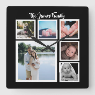 6写真のコラージュのテンプレート スクエア壁時計