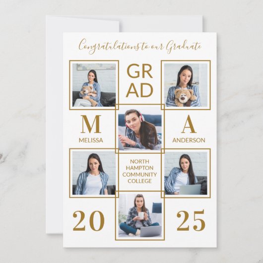 6写真エレガントシックパーソナライズされた金ゴールド卒業 招待状 (正面)