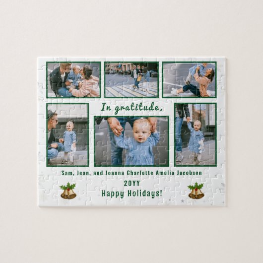 6写真コラージュ感謝の冬の休日ホワイト ジグソーパズル (横)