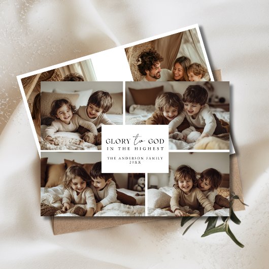 6写真コラージュ栄光へ神クリスマスキッズファミリー シーズンカード