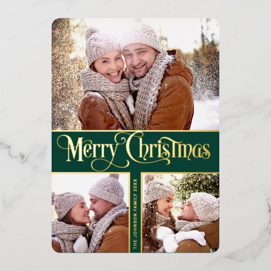 6写真シンプルに輝くエレガントクリスマス金ゴールド 箔シーズンカード (正面)