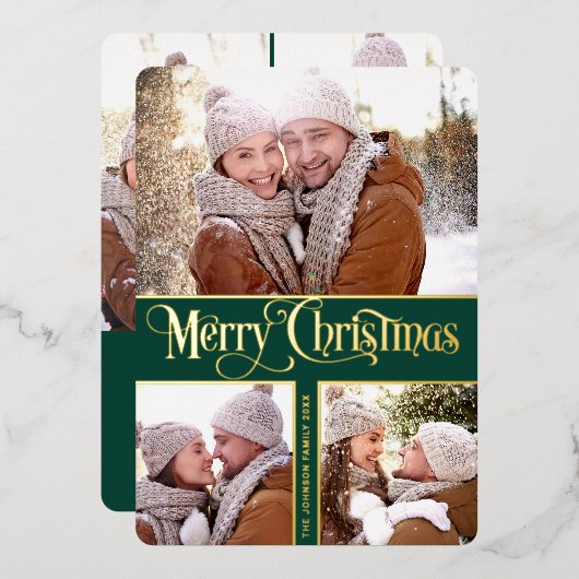 6写真シンプルに輝くエレガントクリスマス金ゴールド 箔シーズンカード (正面/裏面)