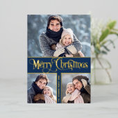 6写真シンプルに輝くエレガントクリスマス金ゴールド 箔シーズンカード (立ち正面)