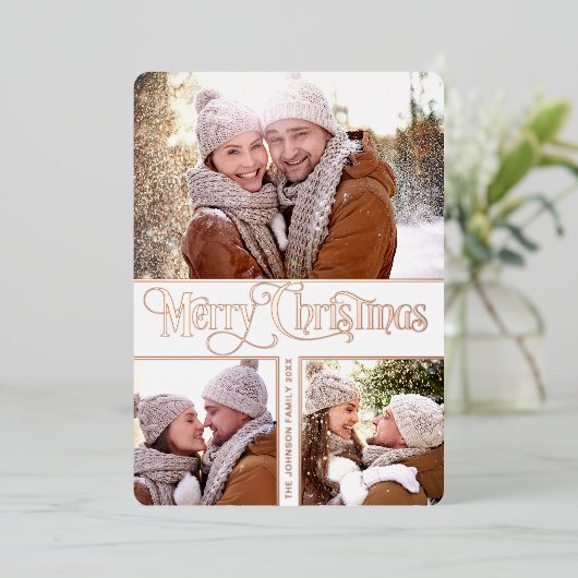 6写真シンプルに輝エレガントくクリスマスバラ金ゴールド 箔シーズンカード (立ち正面)