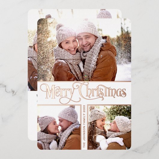 6写真シンプルに輝エレガントくクリスマスバラ金ゴールド 箔シーズンカード (正面/裏面)