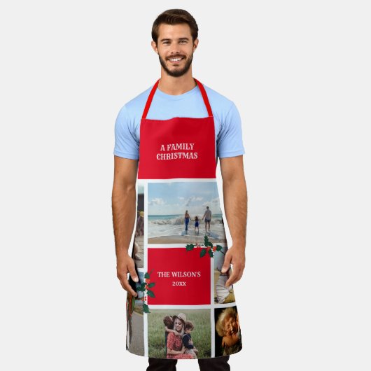 6写真パーソナライズされた家族コラージクリスマス エプロン (着用した状態)