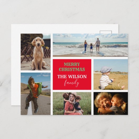 6写真パーソナライズされた家族コラージクリスマス シーズンポストカード (正面/裏面)