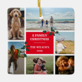 6写真パーソナライズされた家族コラージクリスマス セラミックオーナメント (正面)