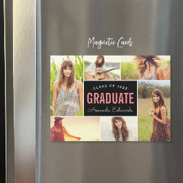 6写真モダンコラージュの卒業発表 マグネット招待状