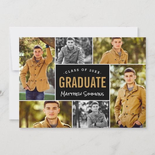 6写真モダンコラージュ卒業パーティー 招待状 (正面)