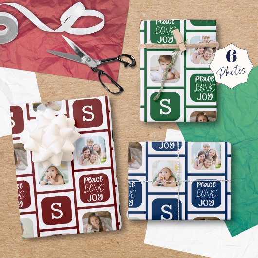 6写真モダンモノグラム平和ラブジョイ3色 ラッピングペーパーシート