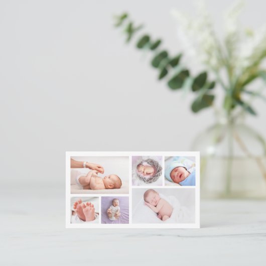 6写真ロゴQRコード生まれたばかりのベビー写真家 名刺 (スタンド正面)