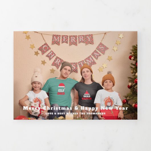 6写真年のビューでクリスマスニュースレターを結合 三つ折りクリスマスカード (カバー)