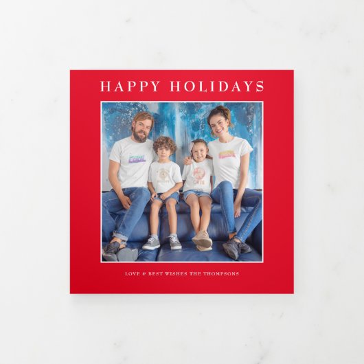 6写真年ビューフェスティバルニュースレターSquare Red 三つ折りクリスマスカード (カバー)