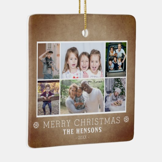 6写真素朴コラージュのクリスマスファミリー セラミックオーナメント (右)