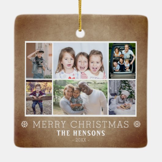6写真素朴コラージュのクリスマスファミリー セラミックオーナメント (裏面)