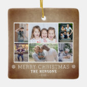 6写真素朴コラージュのクリスマスファミリー セラミックオーナメント (正面)