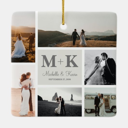 6写真結婚のコラージュ新婚Keepsake セラミックオーナメント (裏面)