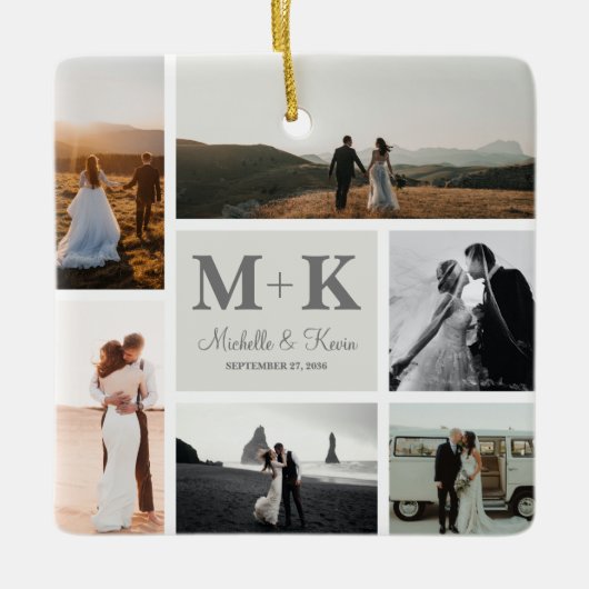 6写真結婚のコラージュ新婚Keepsake セラミックオーナメント (正面)