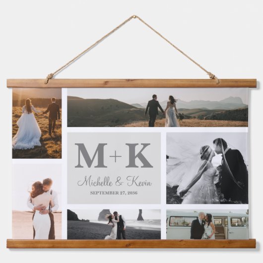 6写真結婚のコラージュ新婚Keepsake 吊り下げ型タペストリー (正面)