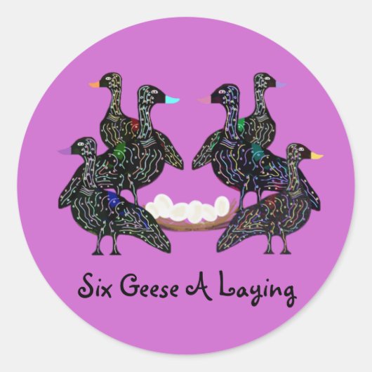 6匹のガチョウがステッカーを並べる ラウンドシール (正面)
