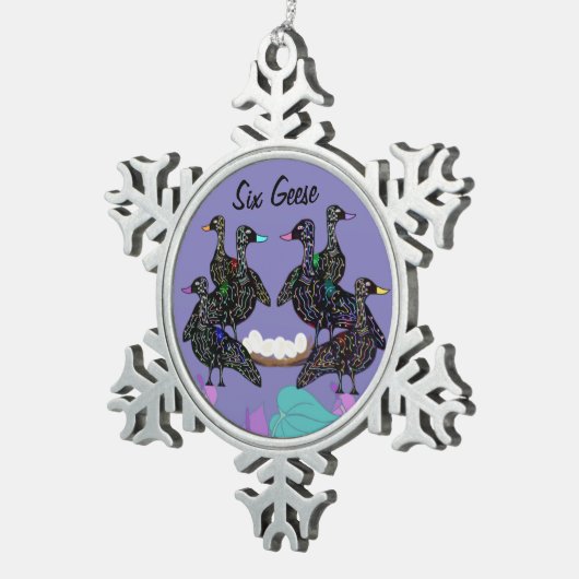 6匹のガチョウのクリスマスのオーナメント スノーフレークピューターオーナメント (右)