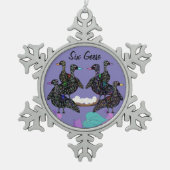 6匹のガチョウのクリスマスのオーナメント スノーフレークピューターオーナメント (正面)