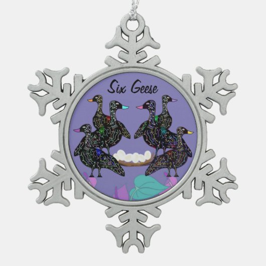 6匹のガチョウのクリスマスのオーナメント スノーフレークピューターオーナメント (正面)