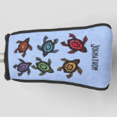 6匹の抽象芸術の黒いカメカラフルが貝殻に印を付けた ゴルフヘッドカバー (正面)