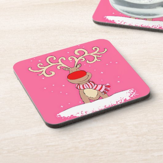 6台のコースターのクリスマストナカイのピンクセット コースター (左側)