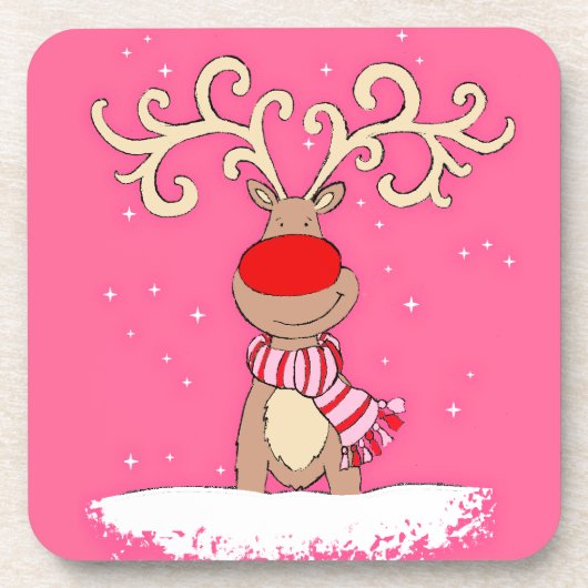 6台のコースターのクリスマストナカイのピンクセット コースター (正面)