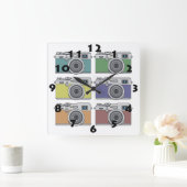 6台のヴィンテージフォトカメラポップ・アートのをアートスタイル スクエア壁時計 (ホーム)