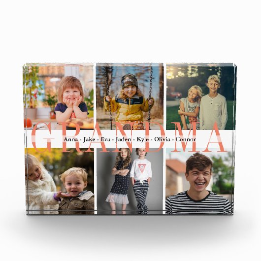 6名前をカスタムするおばあちゃんの写真ギフト フォトブロック (正面)