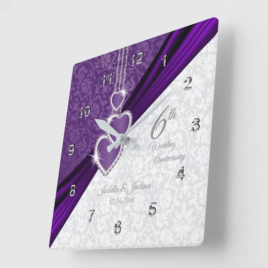 6周年アメシストパープル結婚記念日記念品 スクエア壁時計 (傾斜)