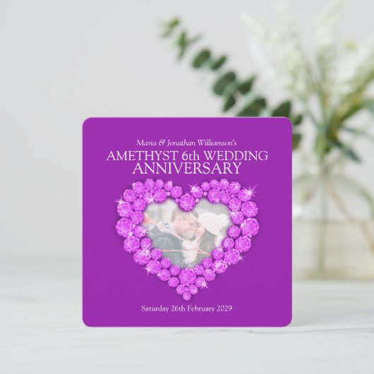 6周年アメシスト写真結婚記念日招待状 招待状 (スタンド正面)