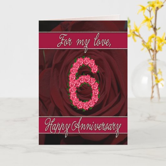 6周年カード　バラと葉 カード (黄色い花)