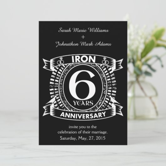 6周年結婚記念のダメージ加工入りクレスト 招待状 (スタンド正面)