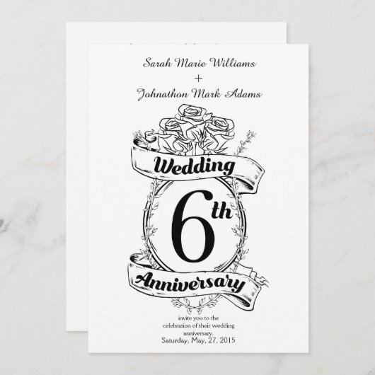 6周年結婚記念日のローズ 招待状 (正面/裏面)