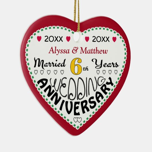 6周年記念ギフトハート型クリスマス セラミックオーナメント (右)