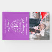 6周年記念ハートパーソナライズされた写真紫 横断幕 (横)