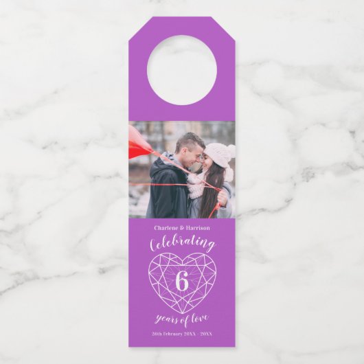 6周年記念写真紫アメジストハート ボトルネックタグ (正面)