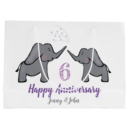 6周年記念結婚かわいい象 ラージペーパーバッグ (裏面)