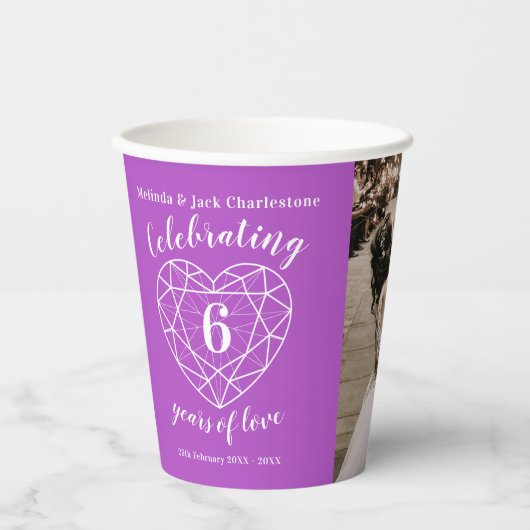 6周年記念結婚の概要ハート写真 紙コップ (正面)
