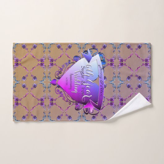 6周年記念結婚アメジストバラ バスタオルセット (ハンドタオル)