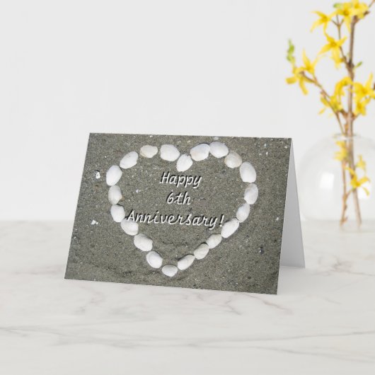 6周年記念Seashellハートグリーティングカード カード (黄色い花)