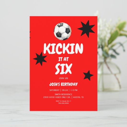 6回サッカー6回目の誕生日パーティーで赤いキックイン 招待状 (スタンド正面)